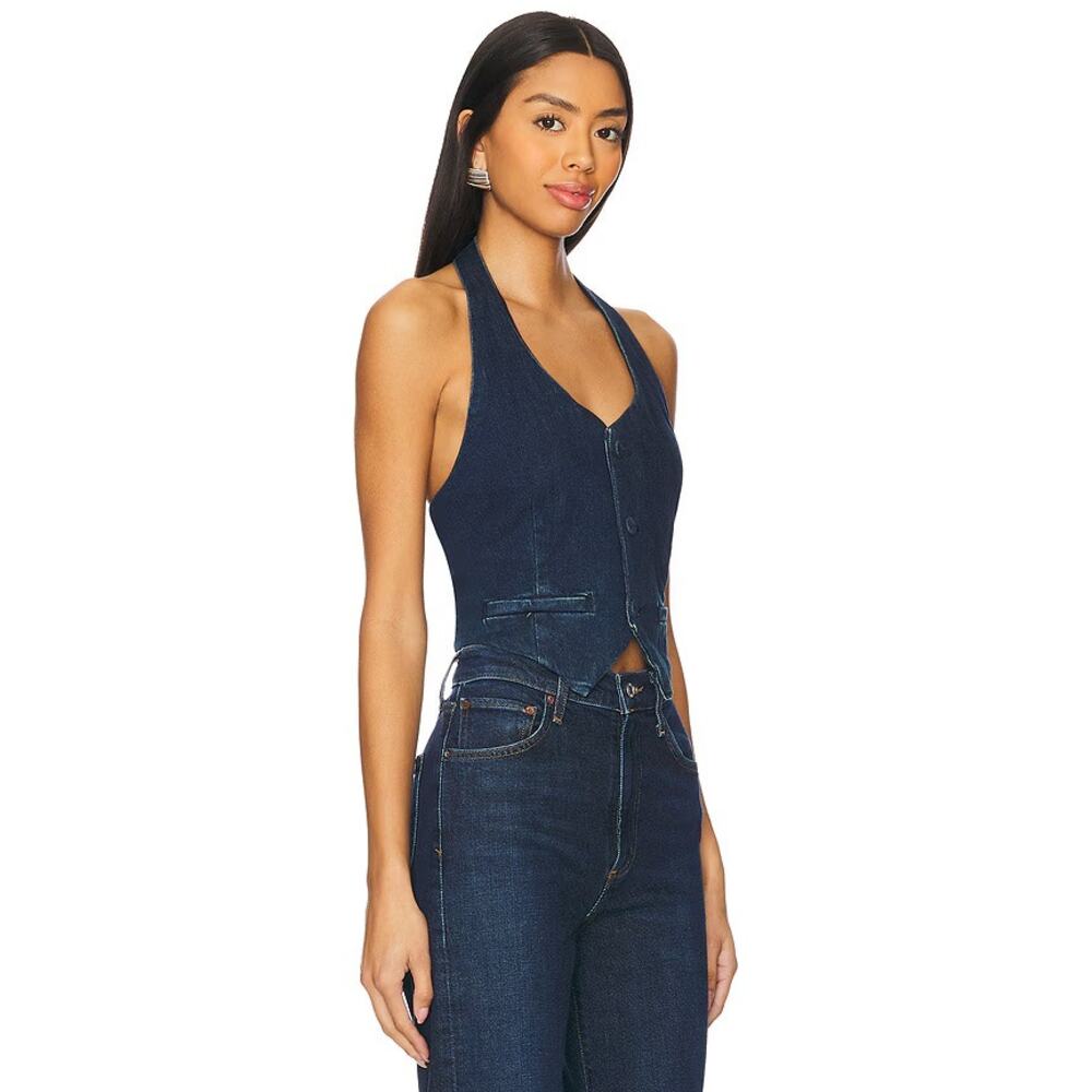 Good American Denim Halter Vest Indigo724 Size Small NWT - Picture 3 of 10